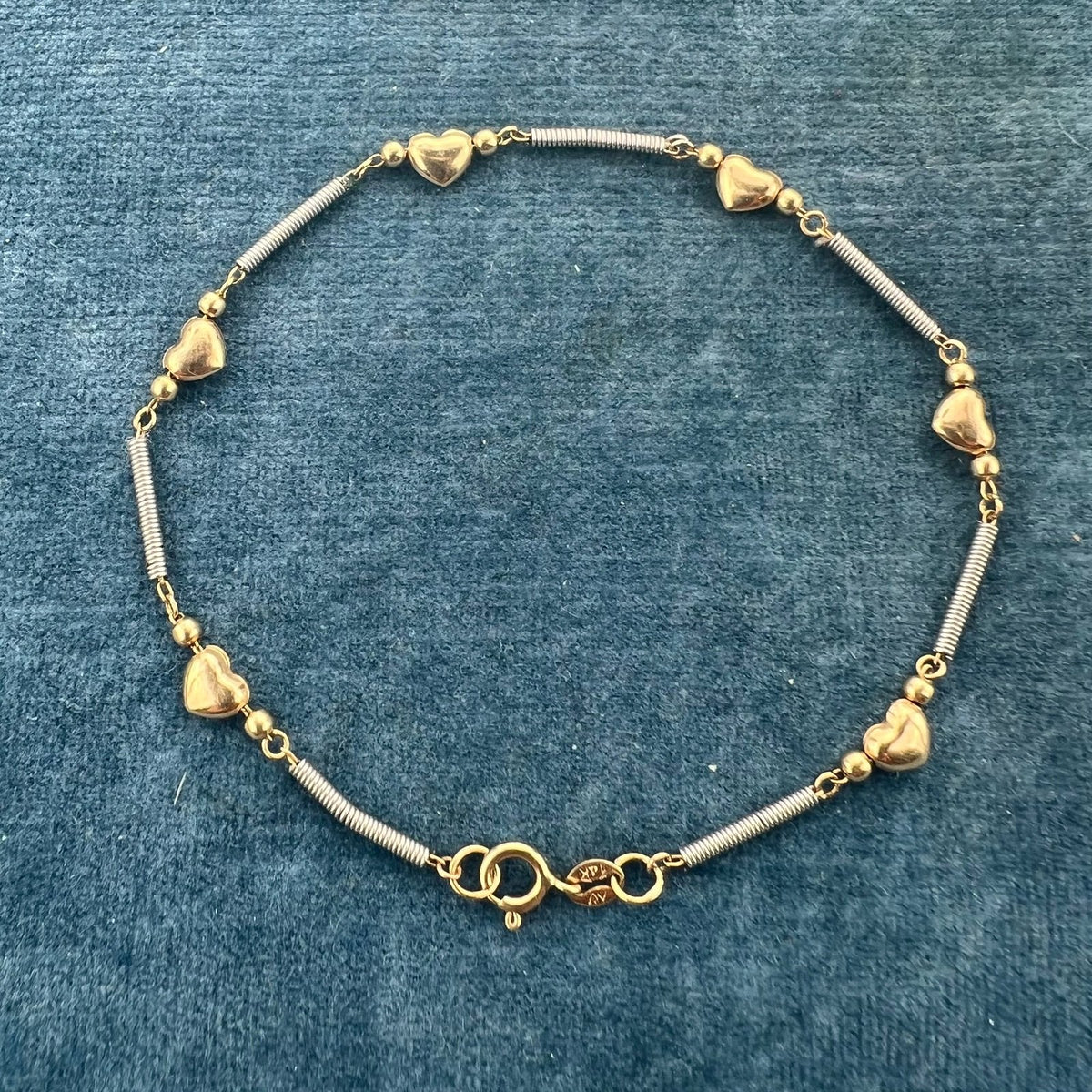 14k Yellow + White Gold Heart Chain Bracelet. Versatile!