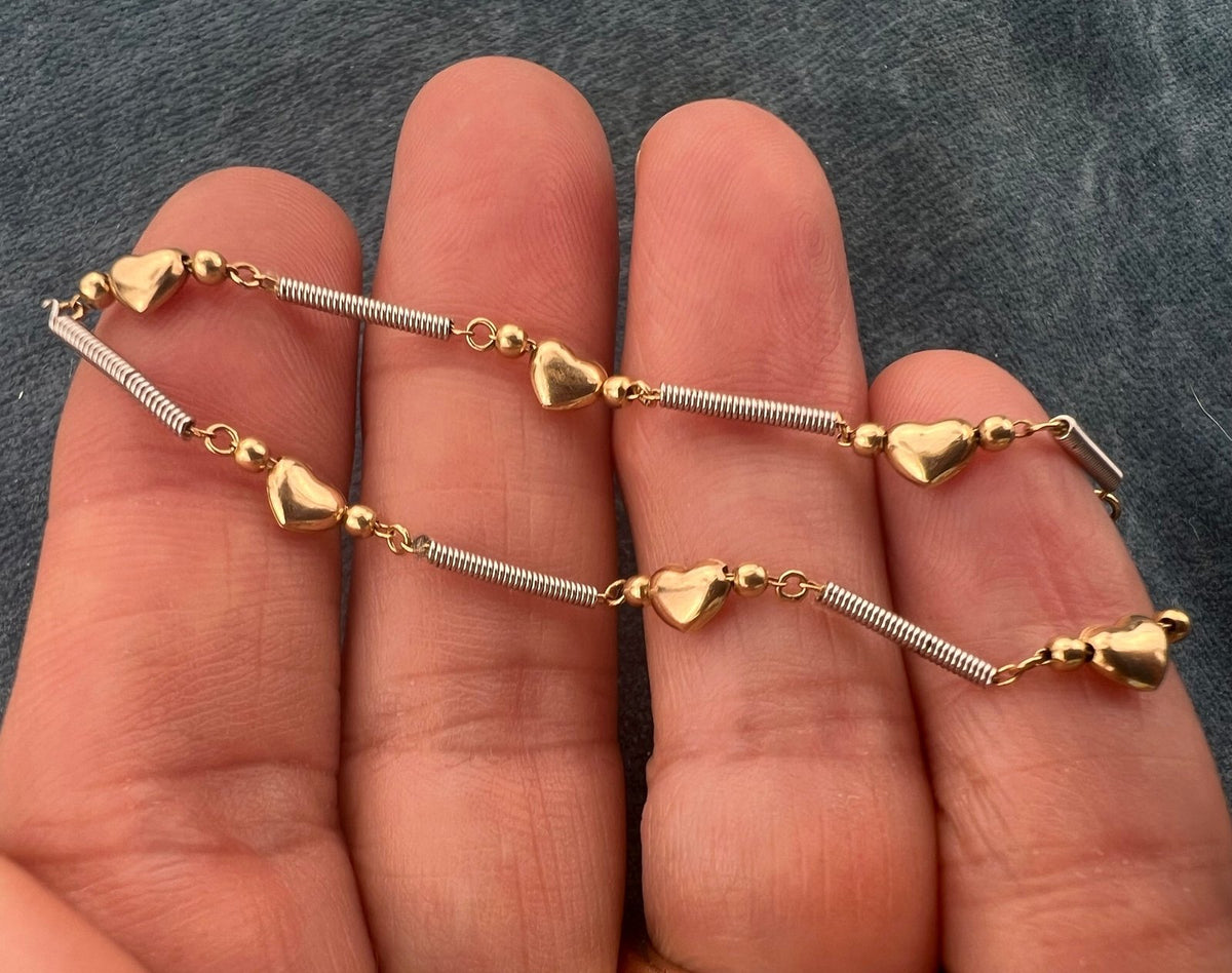 14k Yellow + White Gold Heart Chain Bracelet. Versatile!