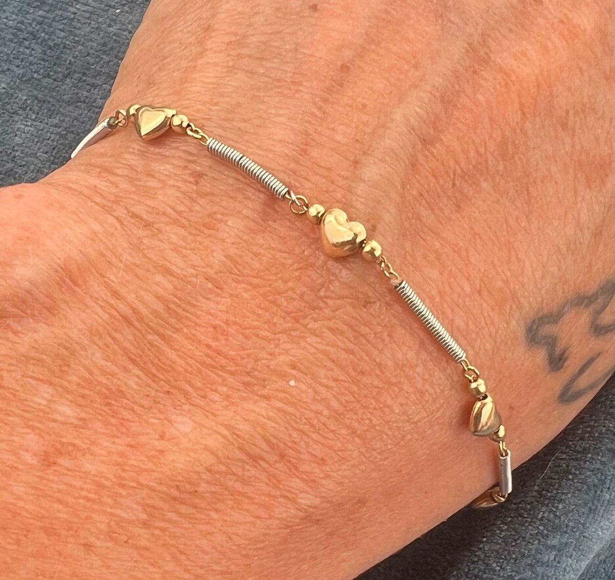 14k Yellow + White Gold Heart Chain Bracelet. Versatile!