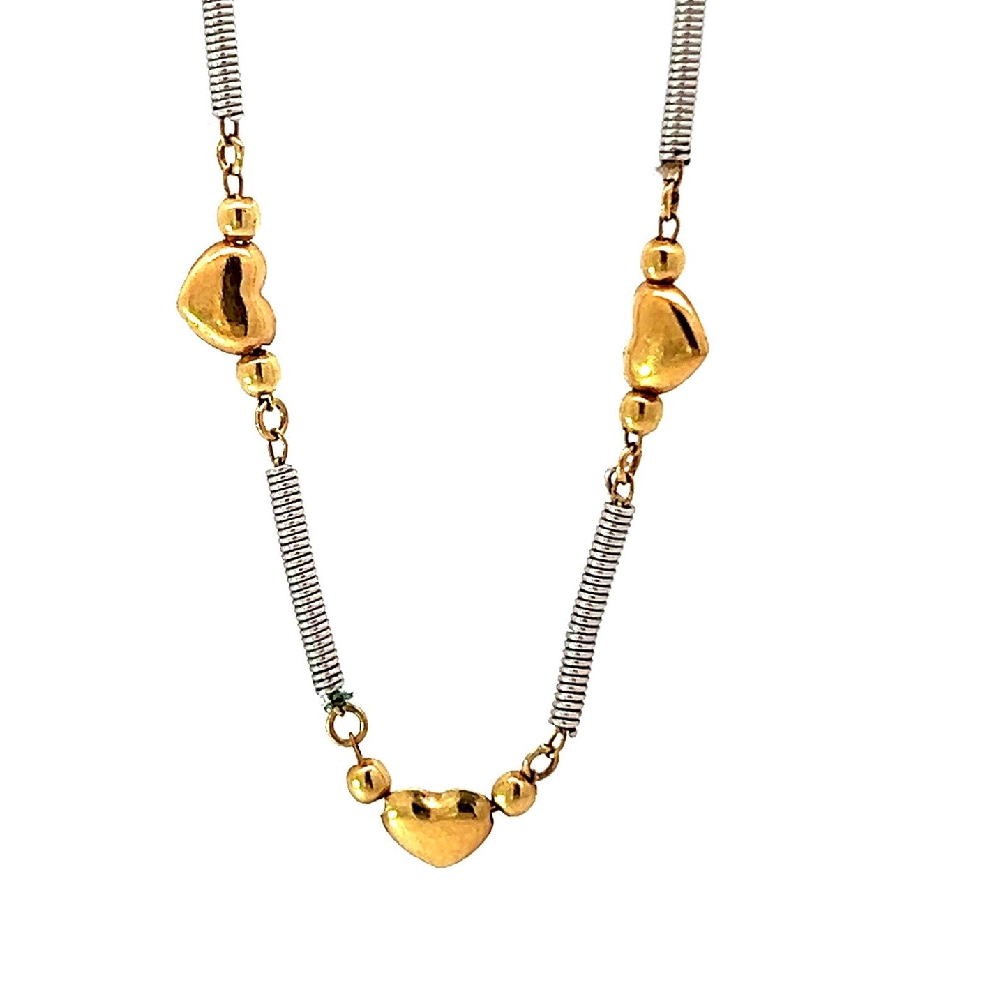 14k Yellow + White Gold Heart Chain Necklace. 6g. Bracelet Available