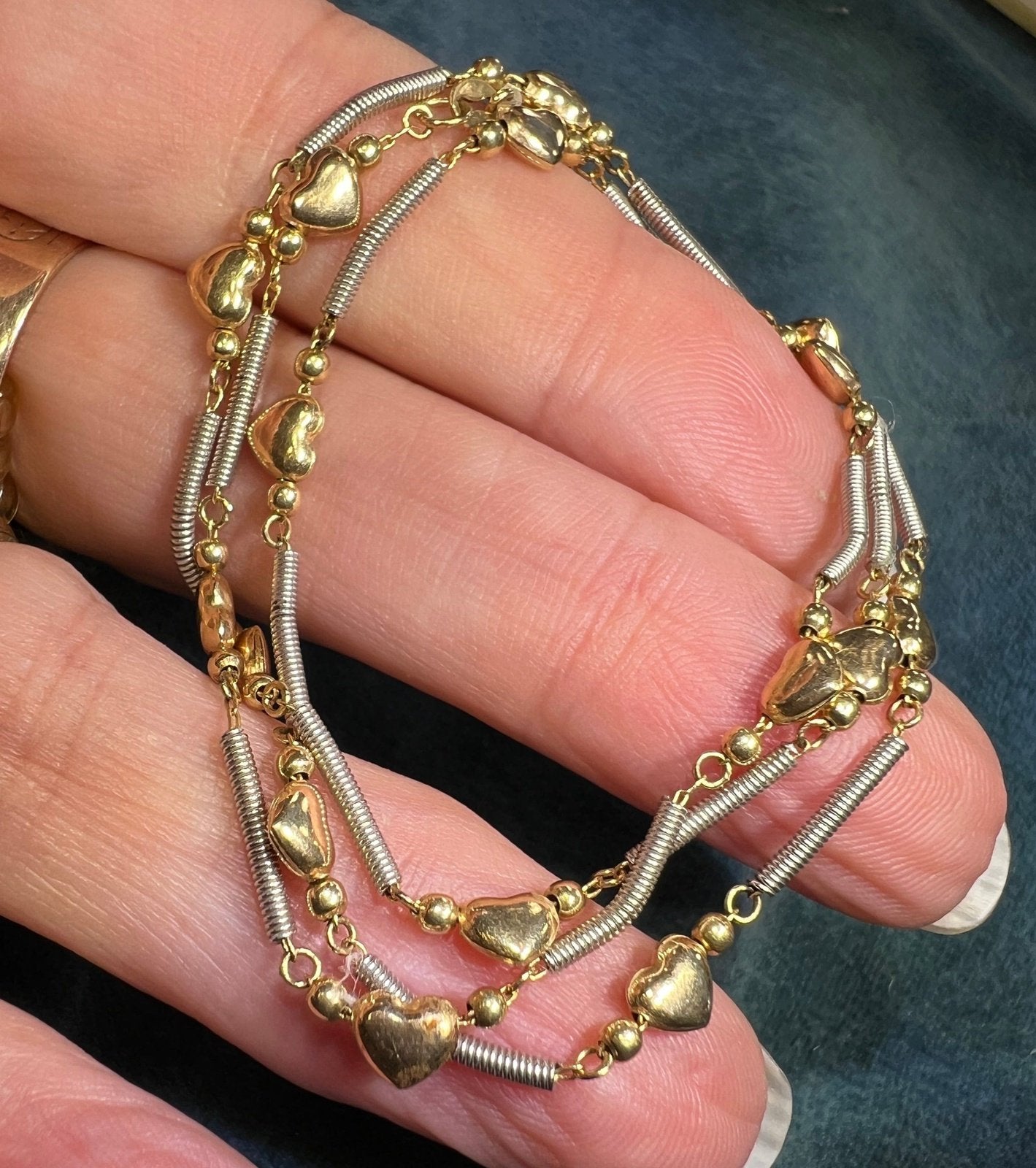 14k Yellow + White Gold Heart Chain Necklace. 6g. Bracelet Available