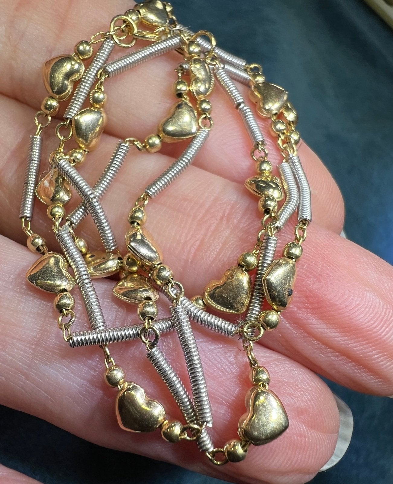 14k Yellow + White Gold Heart Chain Necklace. 6g. Bracelet Available