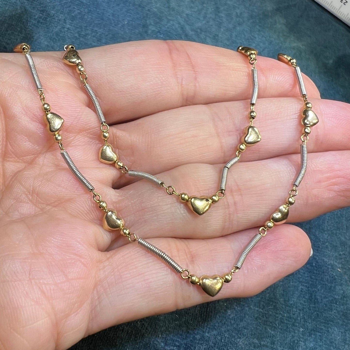 14k Yellow + White Gold Heart Chain Necklace. 6g. Bracelet Available