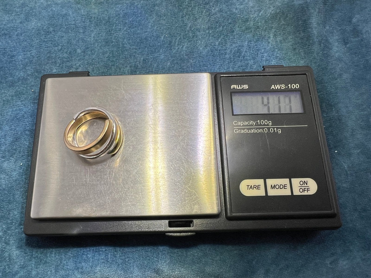 14k Yellow + White Gold Modern Wide Band Ring. Italy Designer