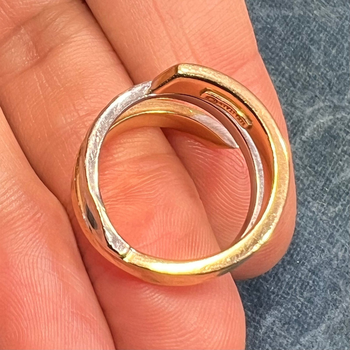 14k Yellow + White Gold Modern Wide Band Ring. Italy Designer
