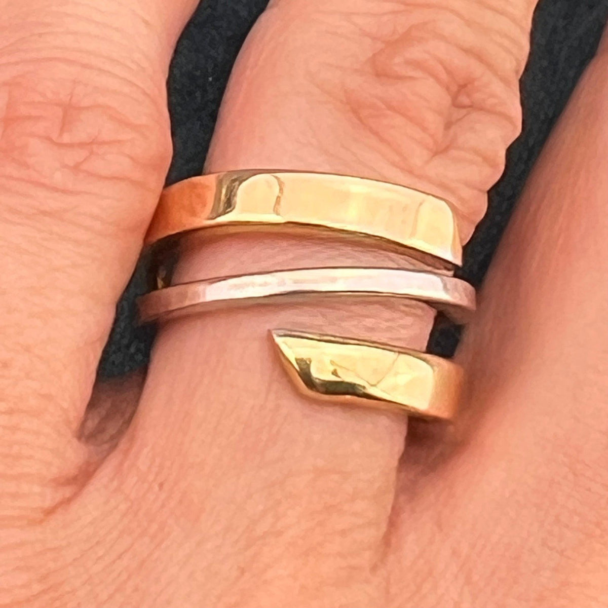 14k Yellow + White Gold Modern Wide Band Ring. Italy Designer