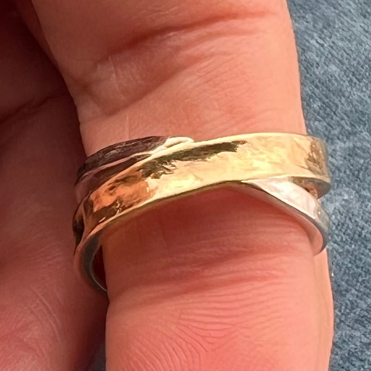 14k Yellow + White Gold Modern Wide Band Ring. Italy Designer