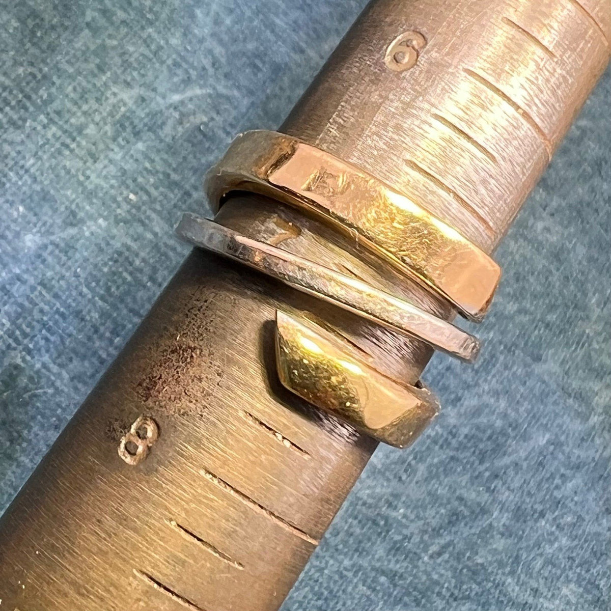 14k Yellow + White Gold Modern Wide Band Ring. Italy Designer