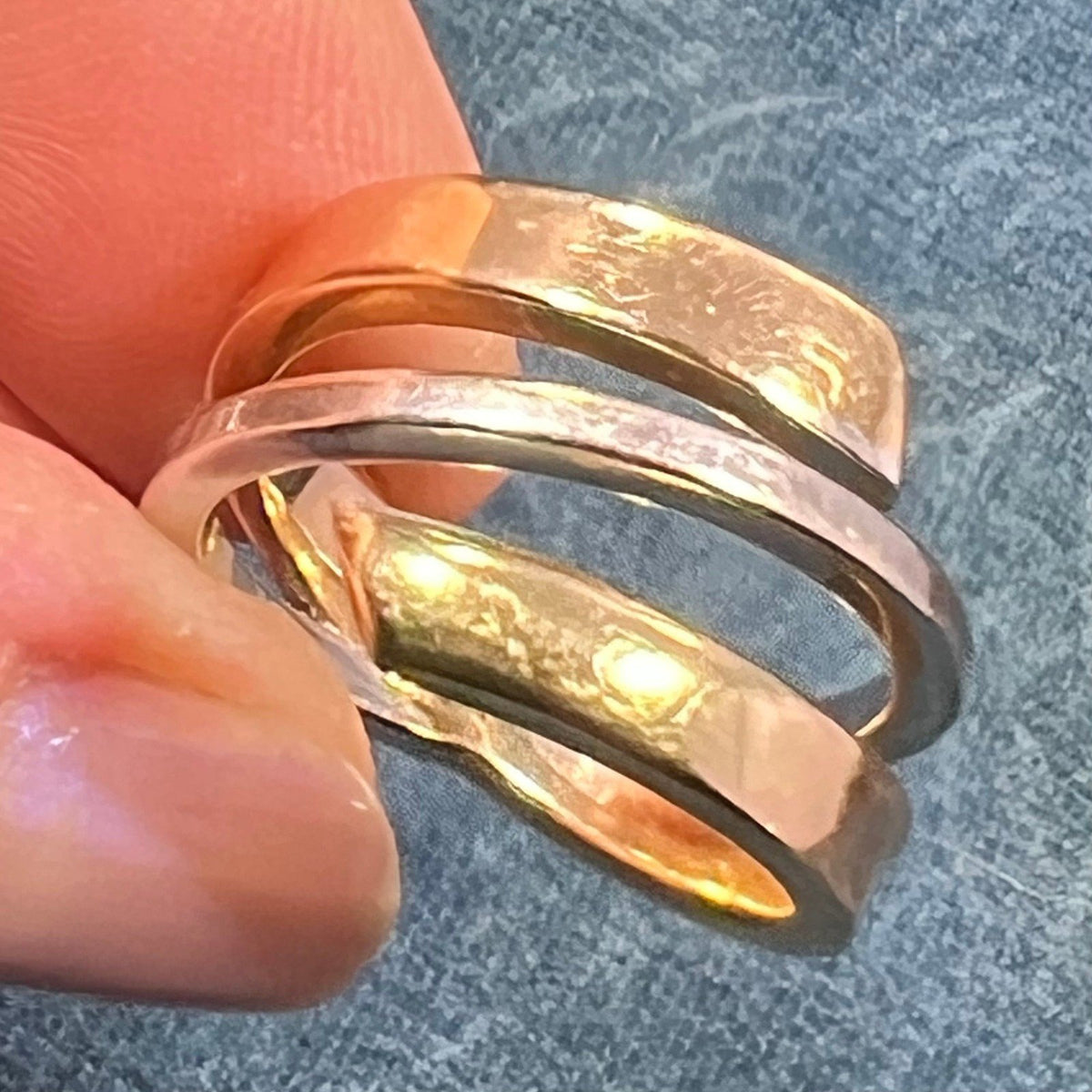 14k Yellow + White Gold Modern Wide Band Ring. Italy Designer