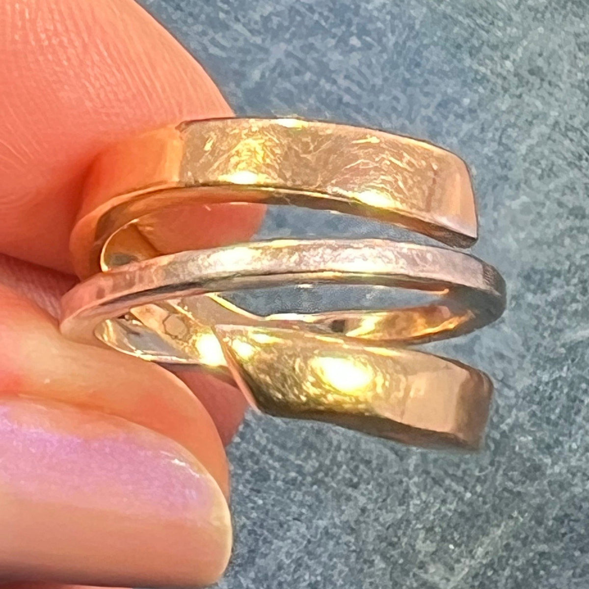 14k Yellow + White Gold Modern Wide Band Ring. Italy Designer