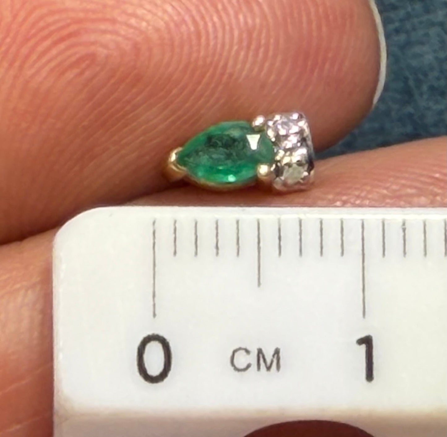 14k Yellow + White Gold Natural Emerald Earrings. Tiny!