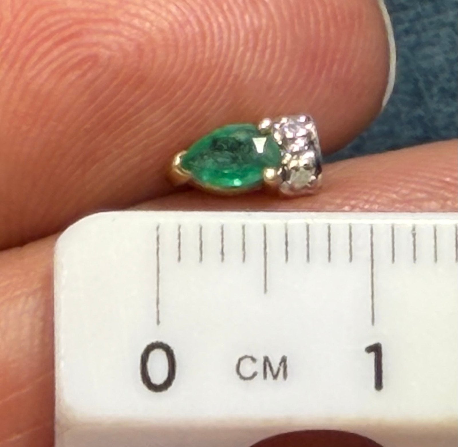 14k Yellow + White Gold Natural Emerald Earrings. Tiny!