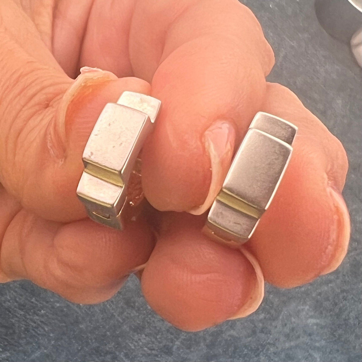 14k Yellow + White Gold Reversible Geometric Huggies Hoop Earrings. 1/2" + 5g