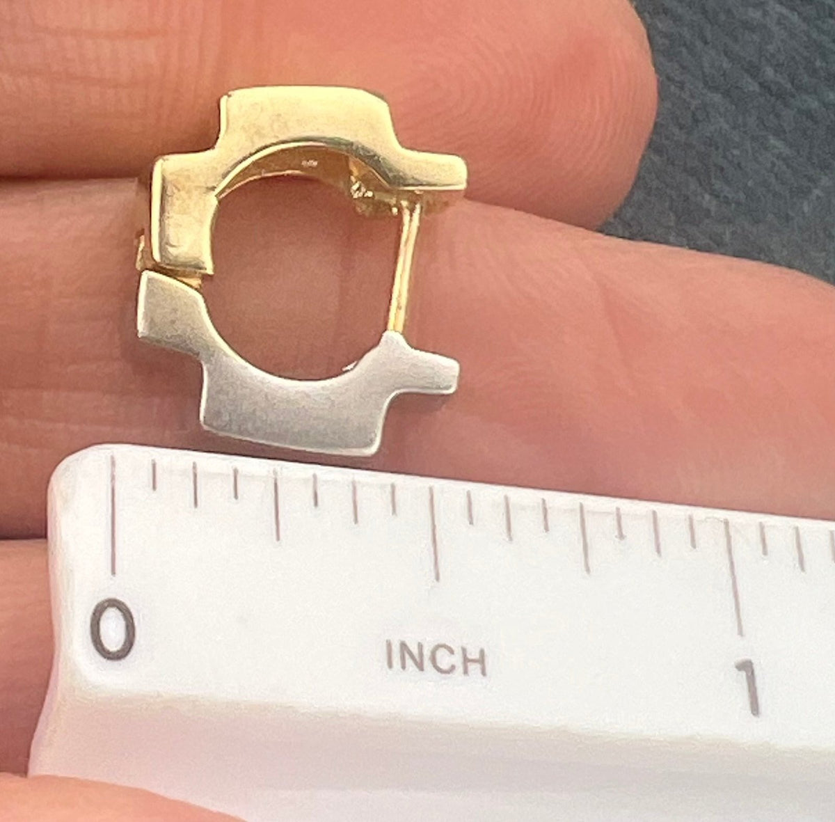14k Yellow + White Gold Reversible Geometric Huggies Hoop Earrings. 1/2" + 5g