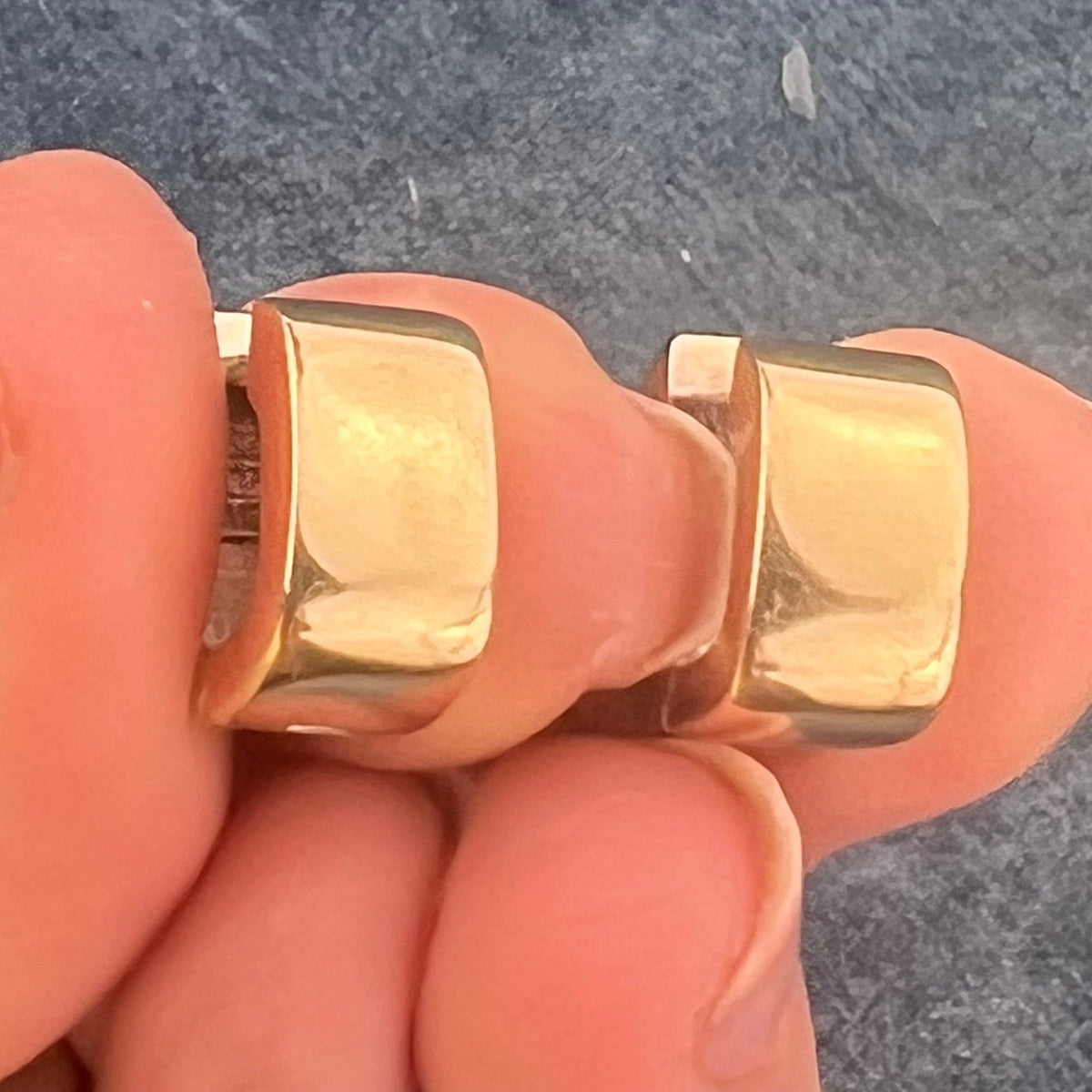 14k Yellow + White Gold Reversible Wide Square Huggies Hoop Earrings. 1/2" + 5.5g
