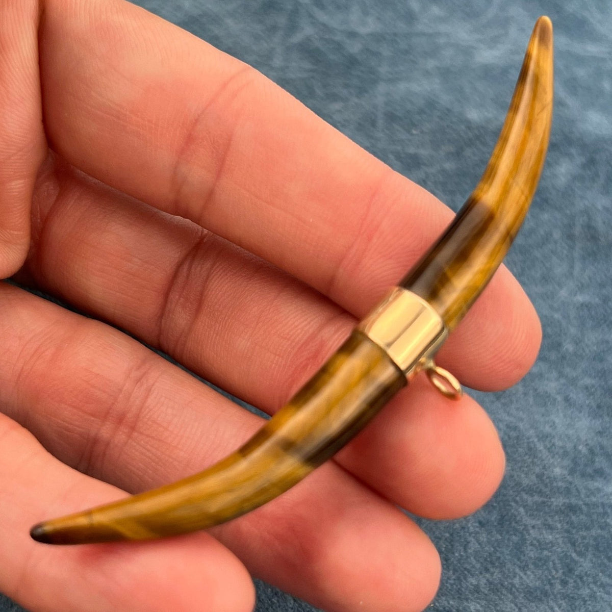 18K Gold Antique Carved Tigers Eye Watch Fob Pendant. 3"+ 8g