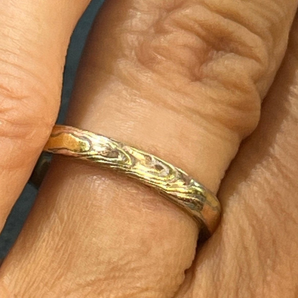 18k 14k Gold and Silver Mokume Gane Ring. Wedding Stacking Band