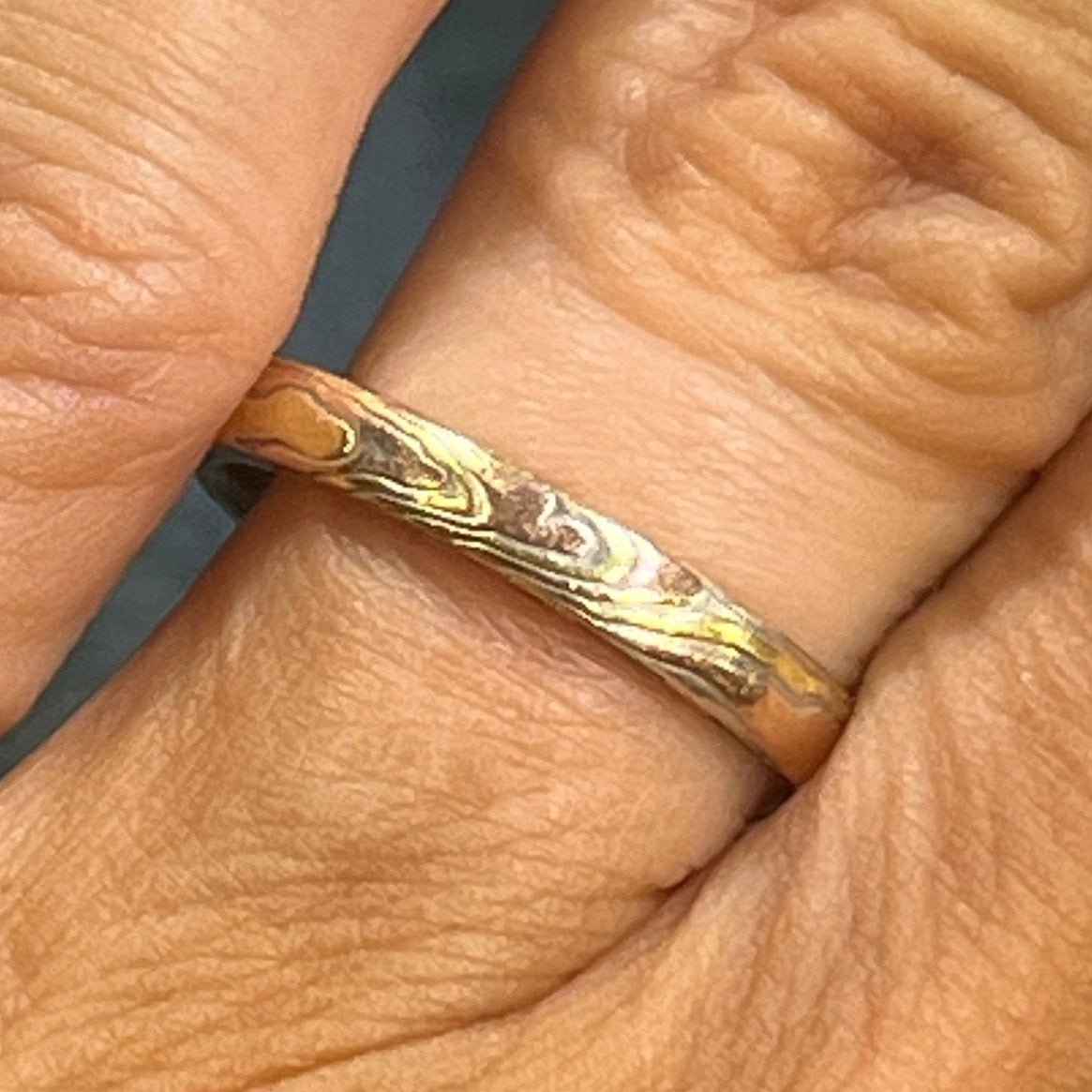 18k 14k Gold and Silver Mokume Gane Ring. Wedding Stacking Band