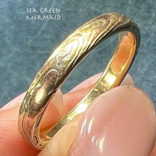 18k 14k Gold and Silver Mokume Gane Ring. Wedding Stacking Band