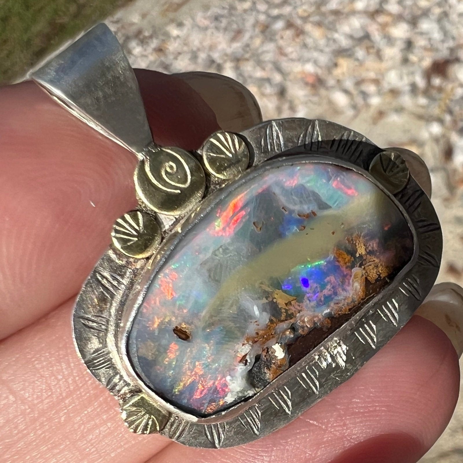 18k Gold + 925 Australian Boulder Opal OOAK Artisan Pendant *Video* NS