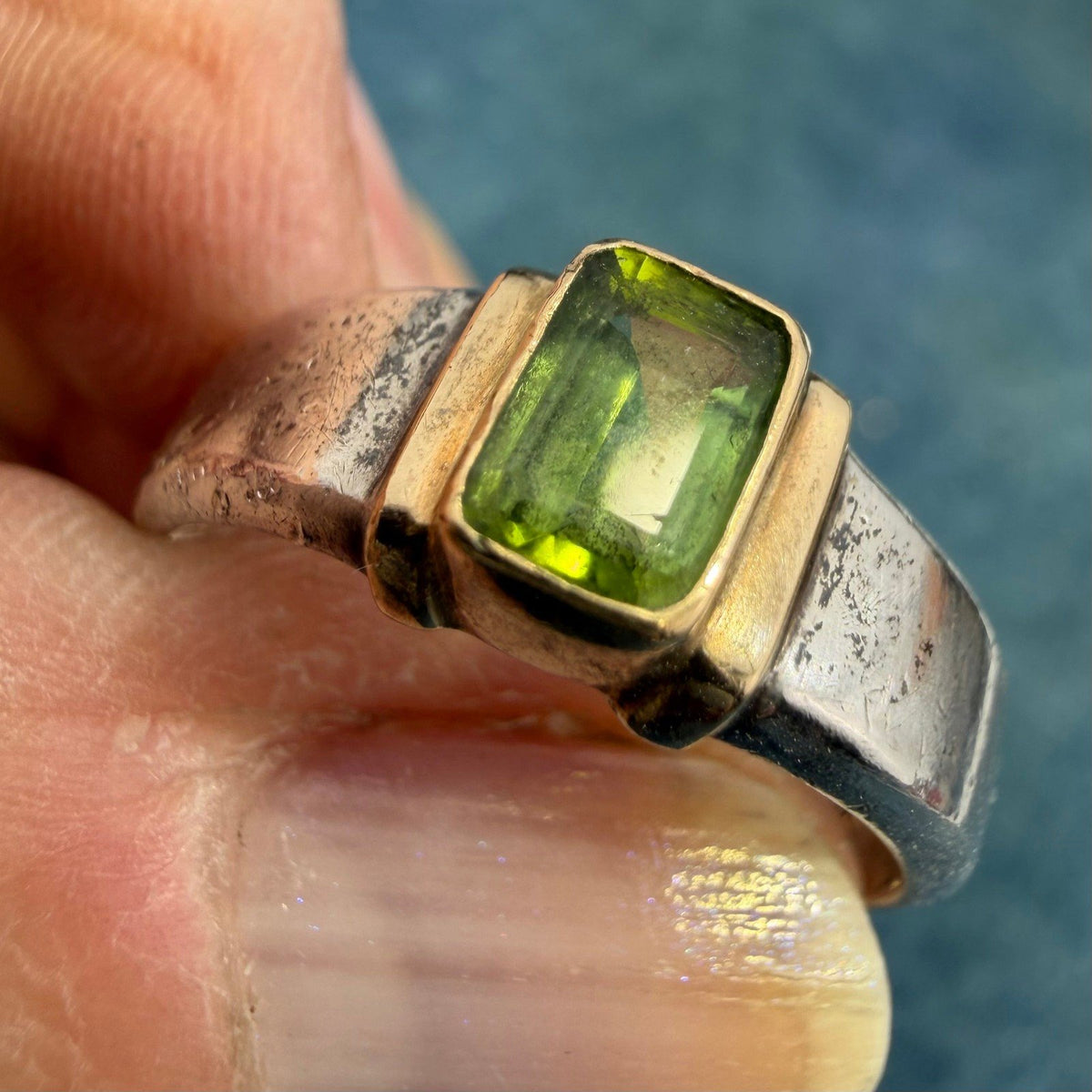 18k Gold & 925 Ring with Emerald Cut Natural Peridot *Video*