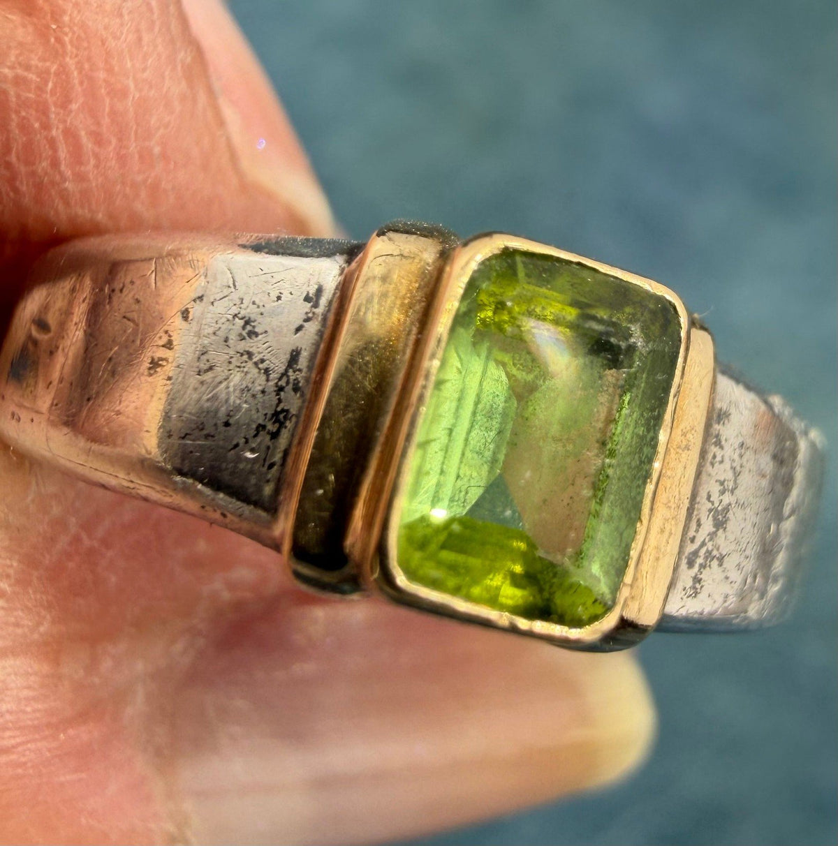 18k Gold & 925 Ring with Emerald Cut Natural Peridot *Video*