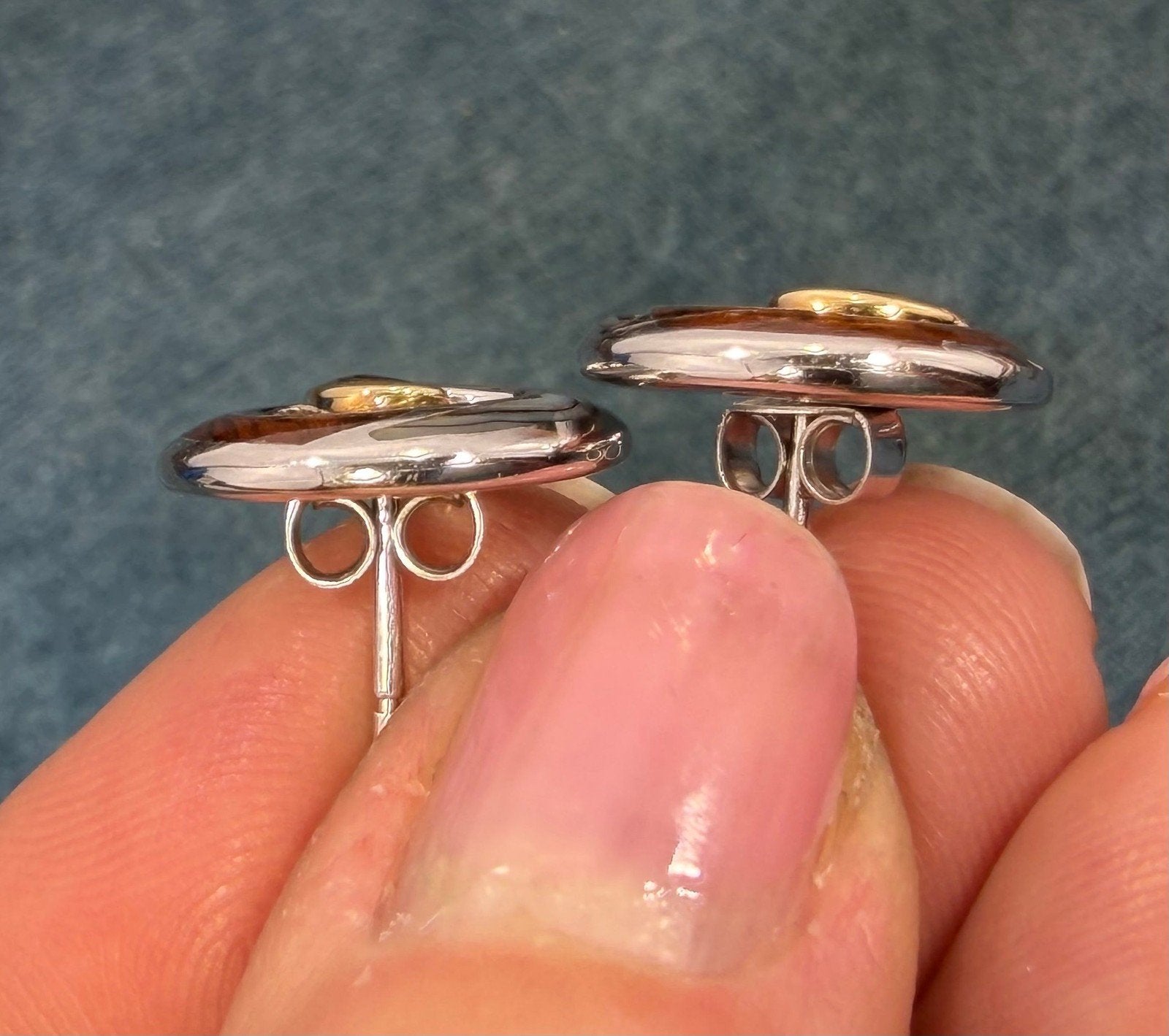 18k Gold + 925 Silver Abalone Shell + Koa Wood Ocean Wave Earrings. Na Hoku $699
