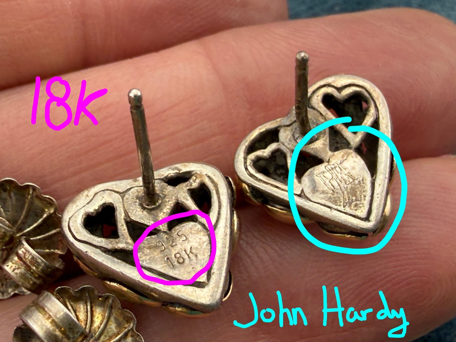 18k Gold + 925 Silver Many Hearts Earrings. Designer John Hardy