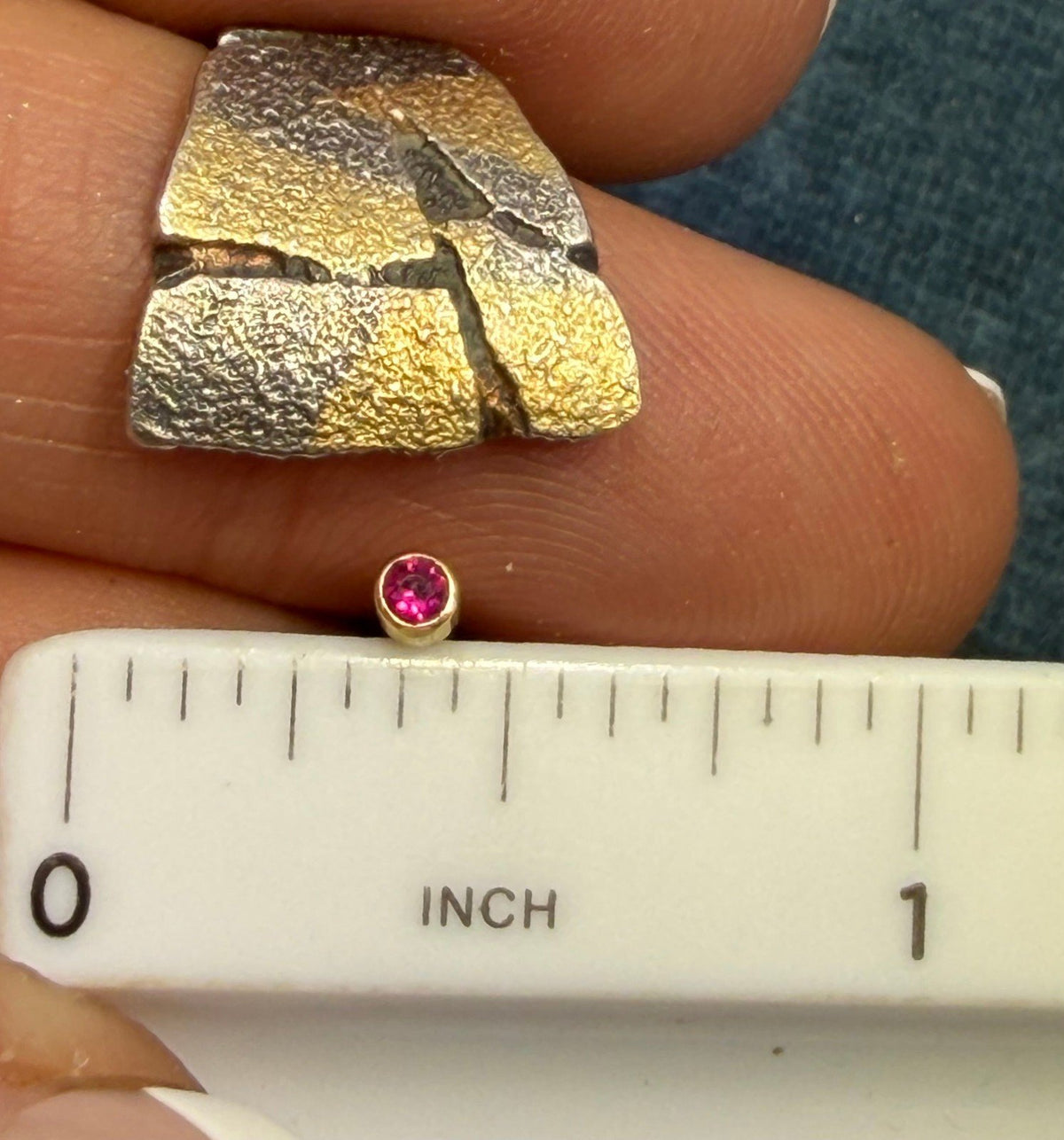 18k Gold & 925 Silver Ruby Asymmetrical Modern Ring. Designer