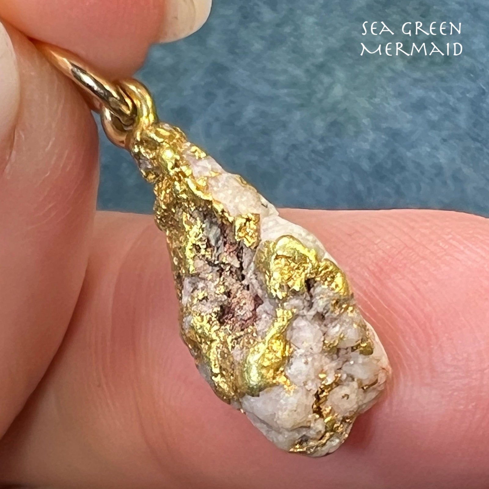 18k Gold ALASKA Gold-in-Quartz Nugget Pendant. Raw Ore. 1"