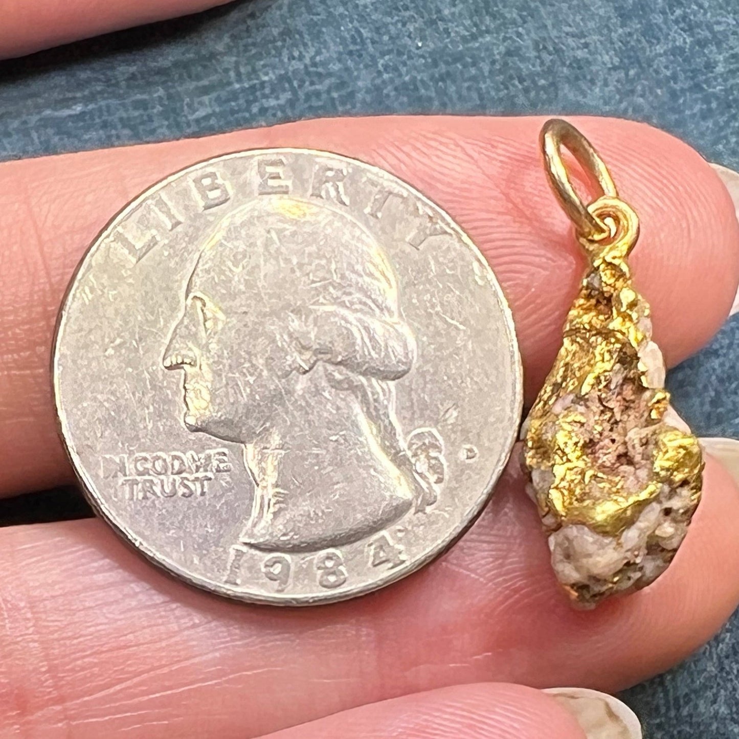 18k Gold ALASKA Gold-in-Quartz Nugget Pendant. Raw Ore. 1"