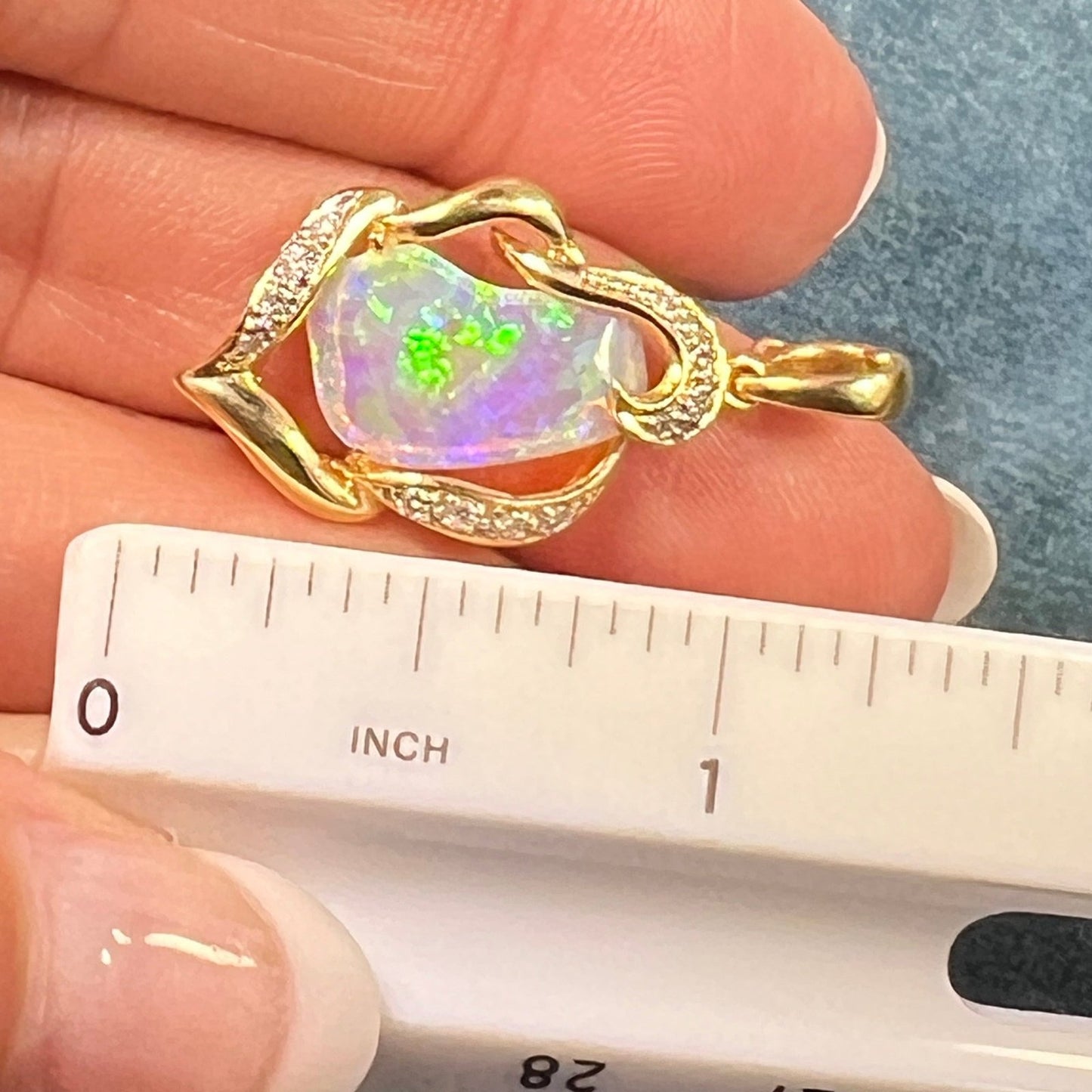 18k Gold Australian FINEST Jelly Opal Pendant w Diamonds *Video*