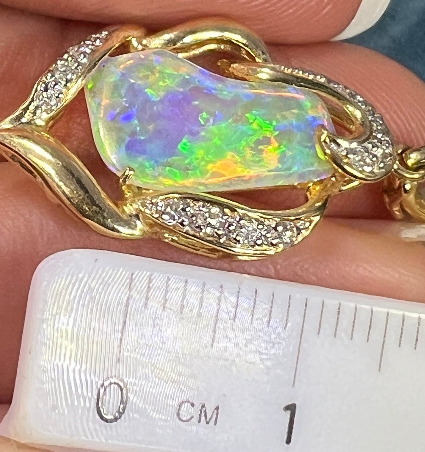 18k Gold Australian FINEST Jelly Opal Pendant w Diamonds *Video*