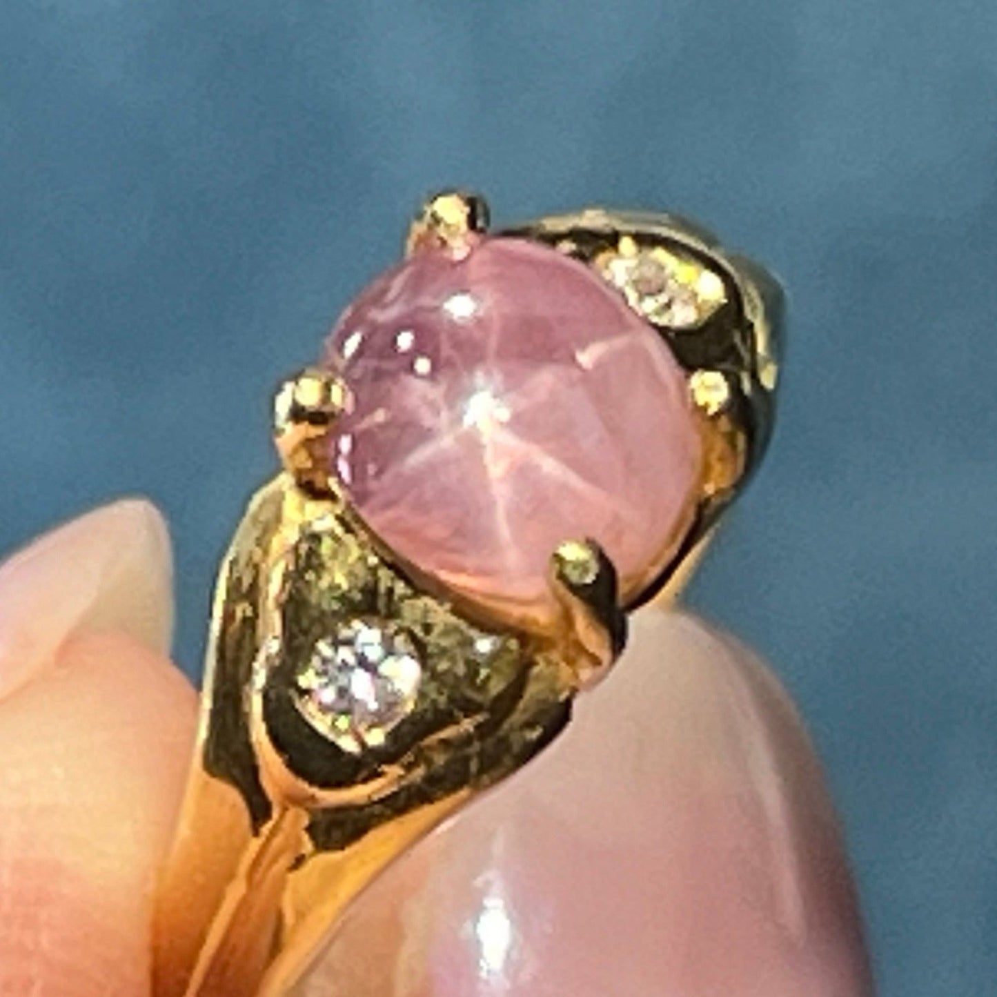 18k Gold Ballerina Pink STAR SAPPHIRE Ring w Diamonds *Video*