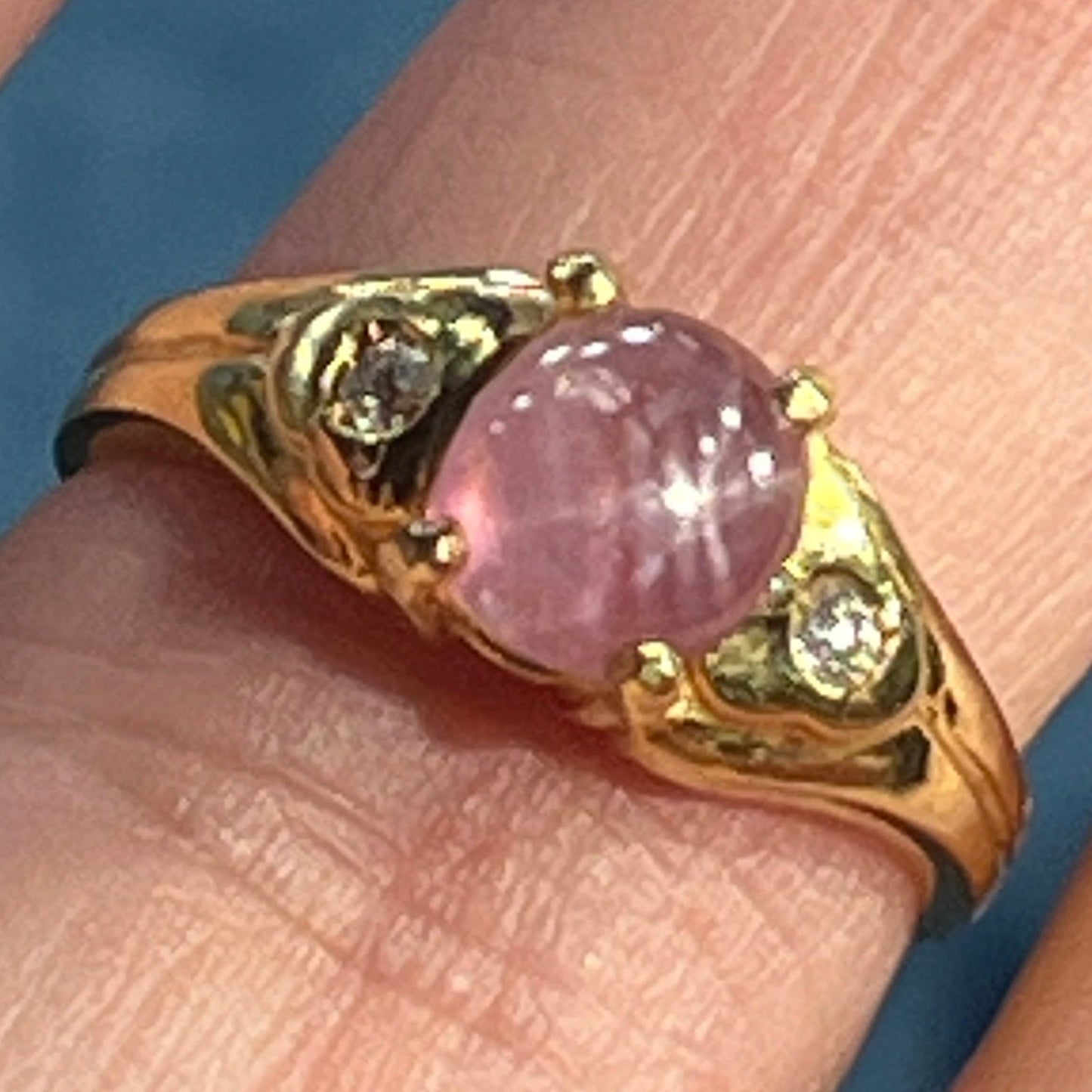 18k Gold Ballerina Pink STAR SAPPHIRE Ring w Diamonds *Video*