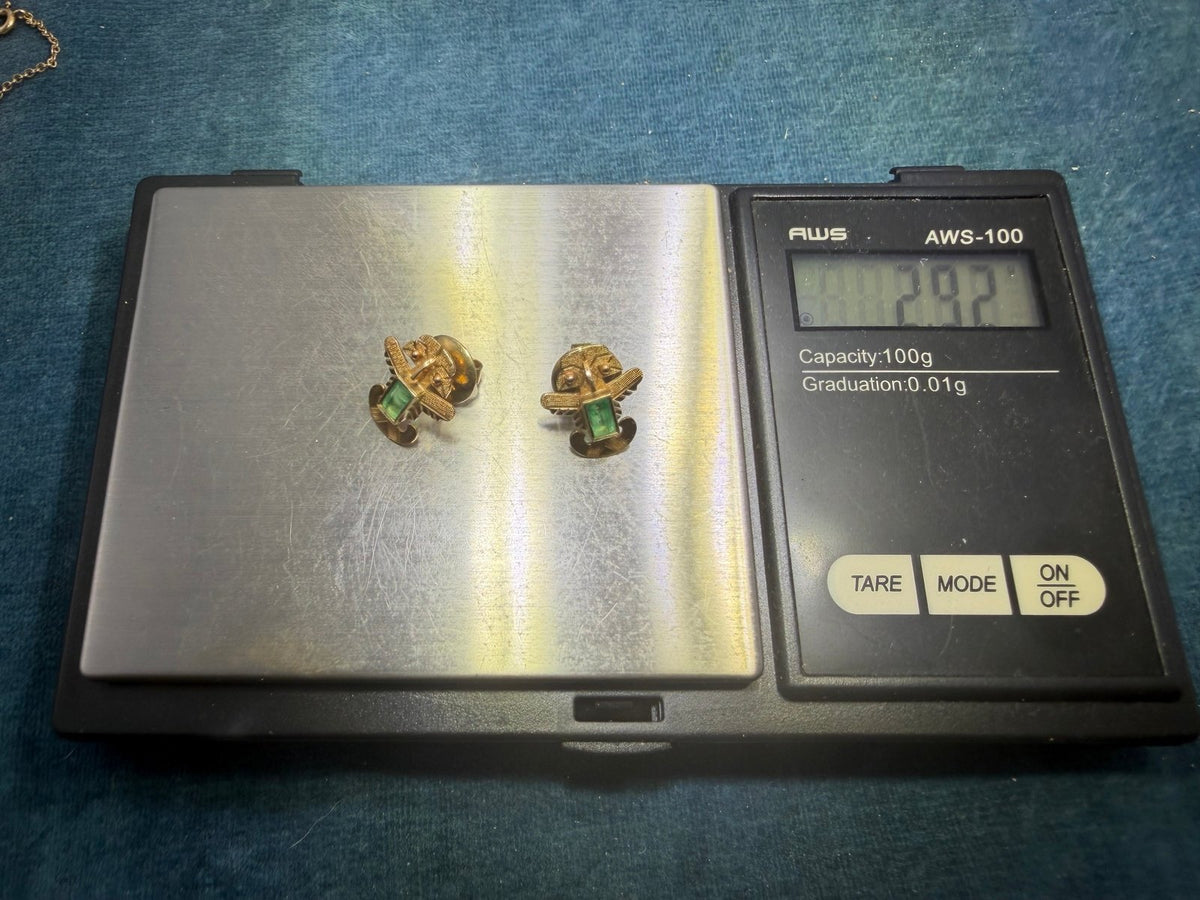 18k Gold Columbian Emerald Incan Feathered Serpent God Earrings