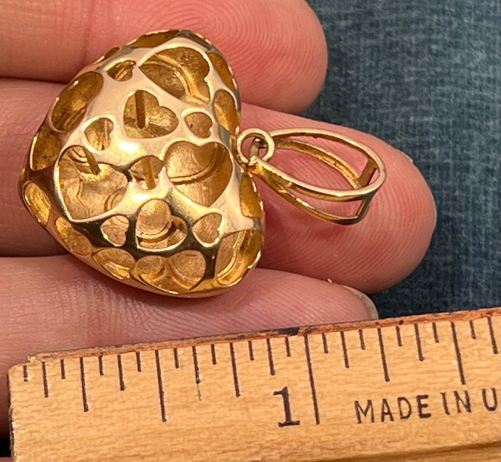 18k Gold Designer Heart Pendant. Reversible Enamel + Cut-Out Hearts