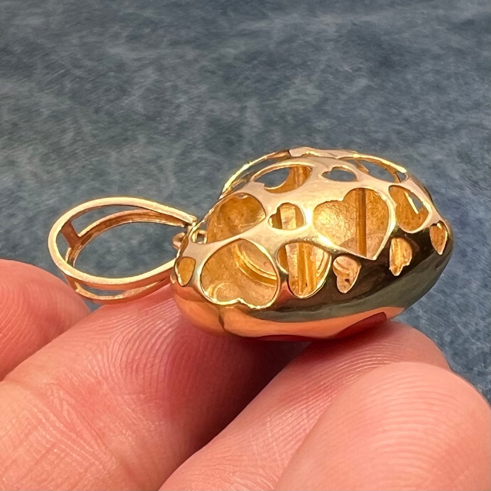 18k Gold Designer Heart Pendant. Reversible Enamel + Cut-Out Hearts