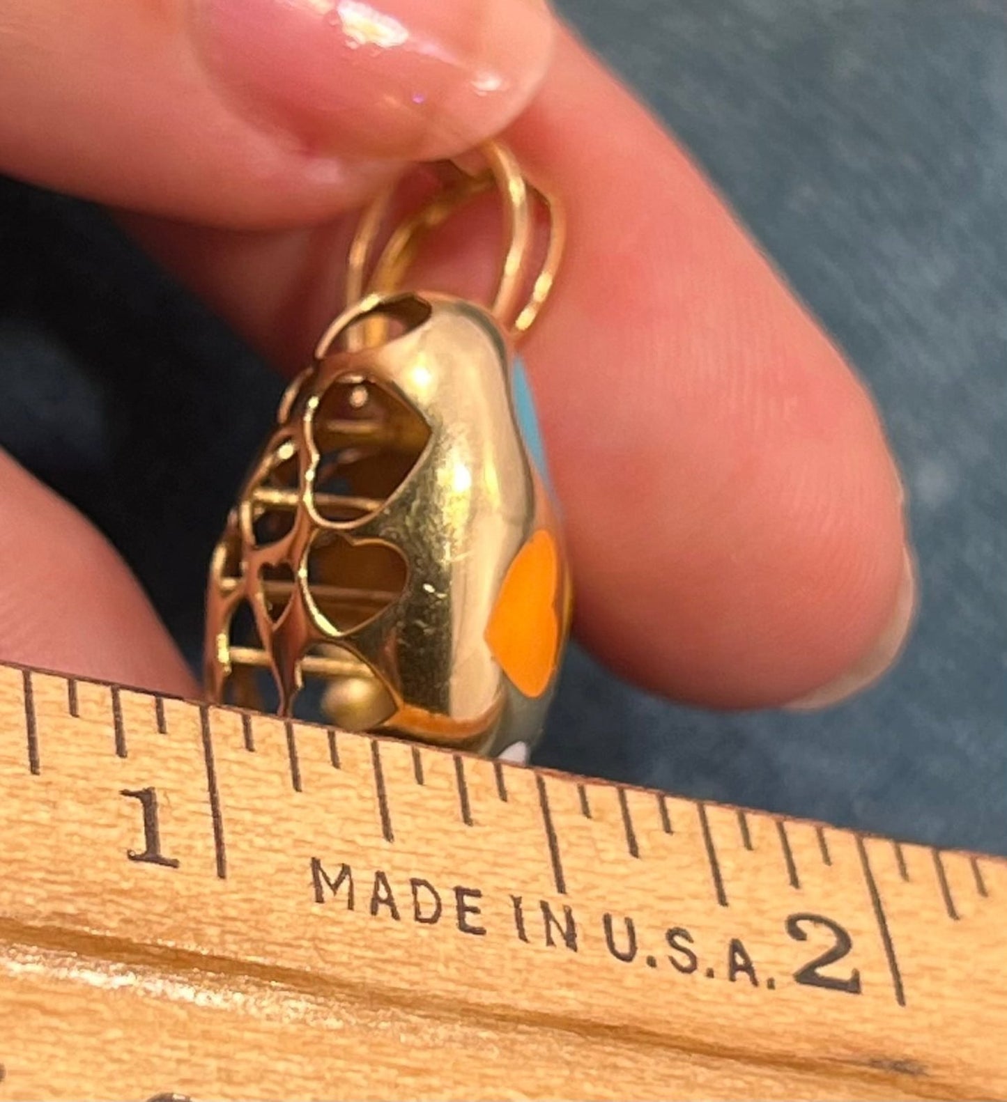 18k Gold Designer Heart Pendant. Reversible Enamel + Cut-Out Hearts