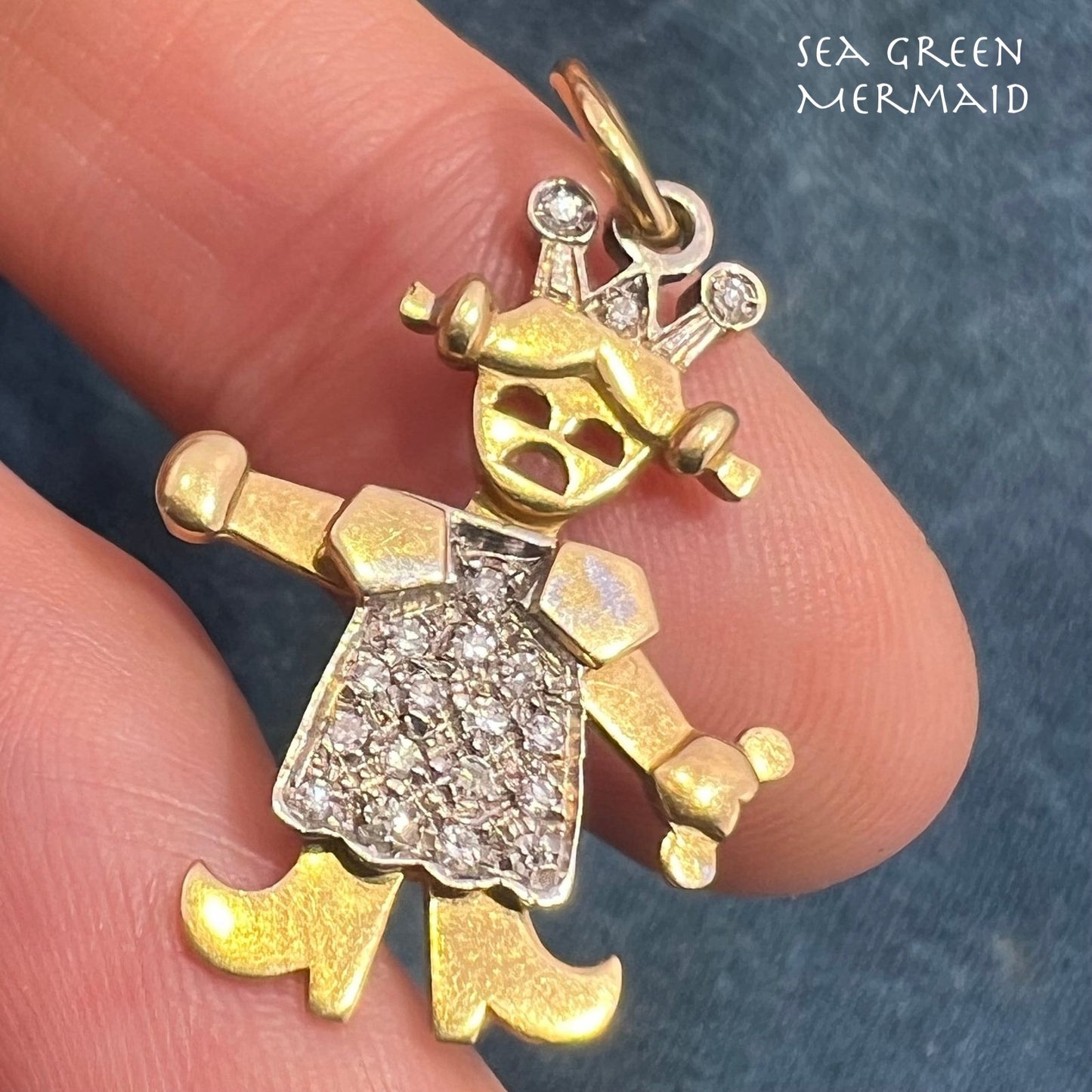 18k Gold Diamond Cranky Pigtails Queen Princess Pendant. Jointed *Video*