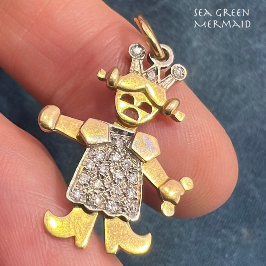 18k Gold Diamond Cranky Pigtails Queen Princess Pendant. Jointed *Video*