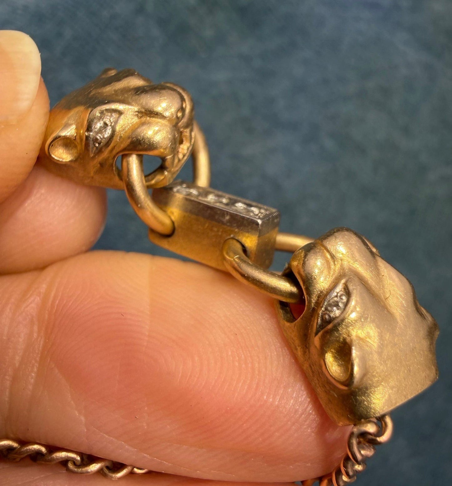 18k Gold Diamond Double Panther Necklace with 10k Chain. 12.5g *Video*