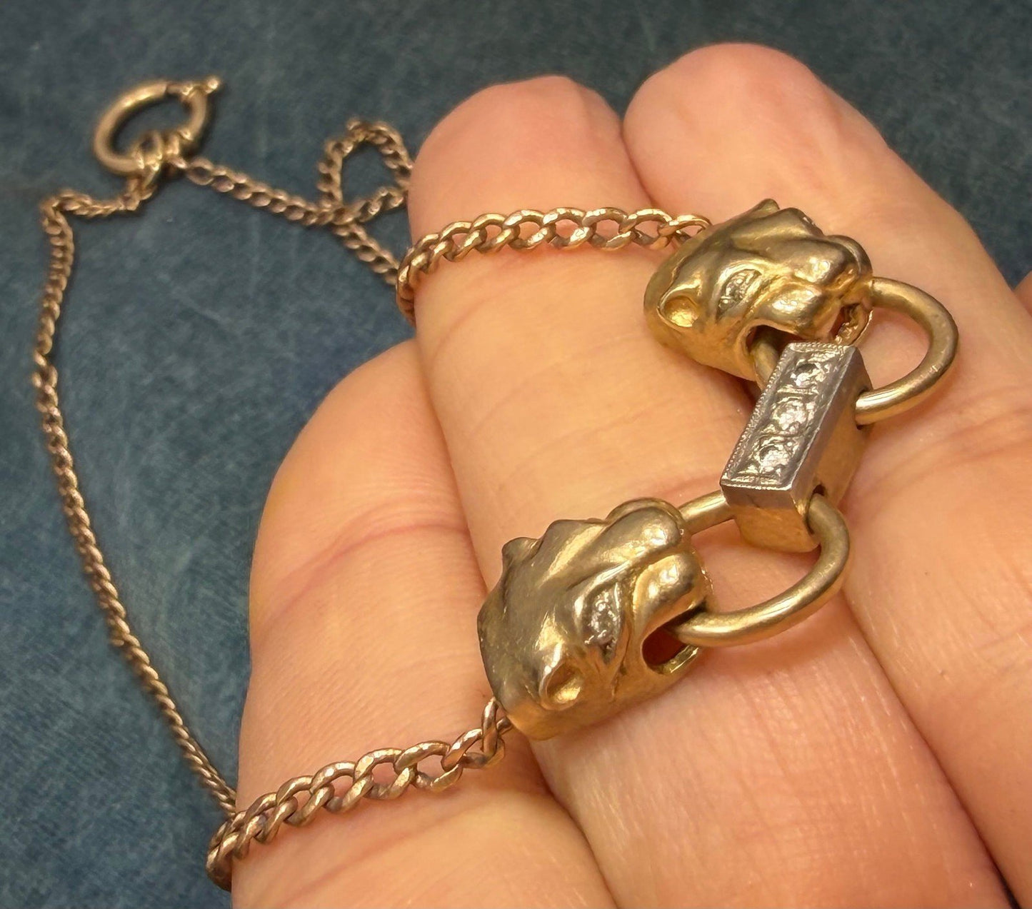 18k Gold Diamond Double Panther Necklace with 10k Chain. 12.5g *Video*