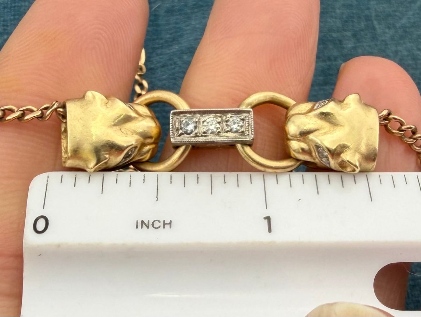 18k Gold Diamond Double Panther Necklace with 10k Chain. 12.5g *Video*