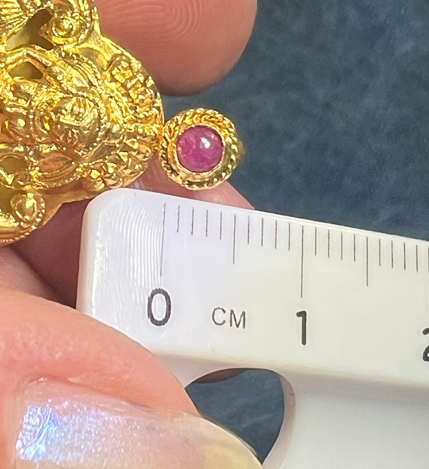 18k Gold Hindu LAKSHMI Prosperity Goddess Pendant w Ruby