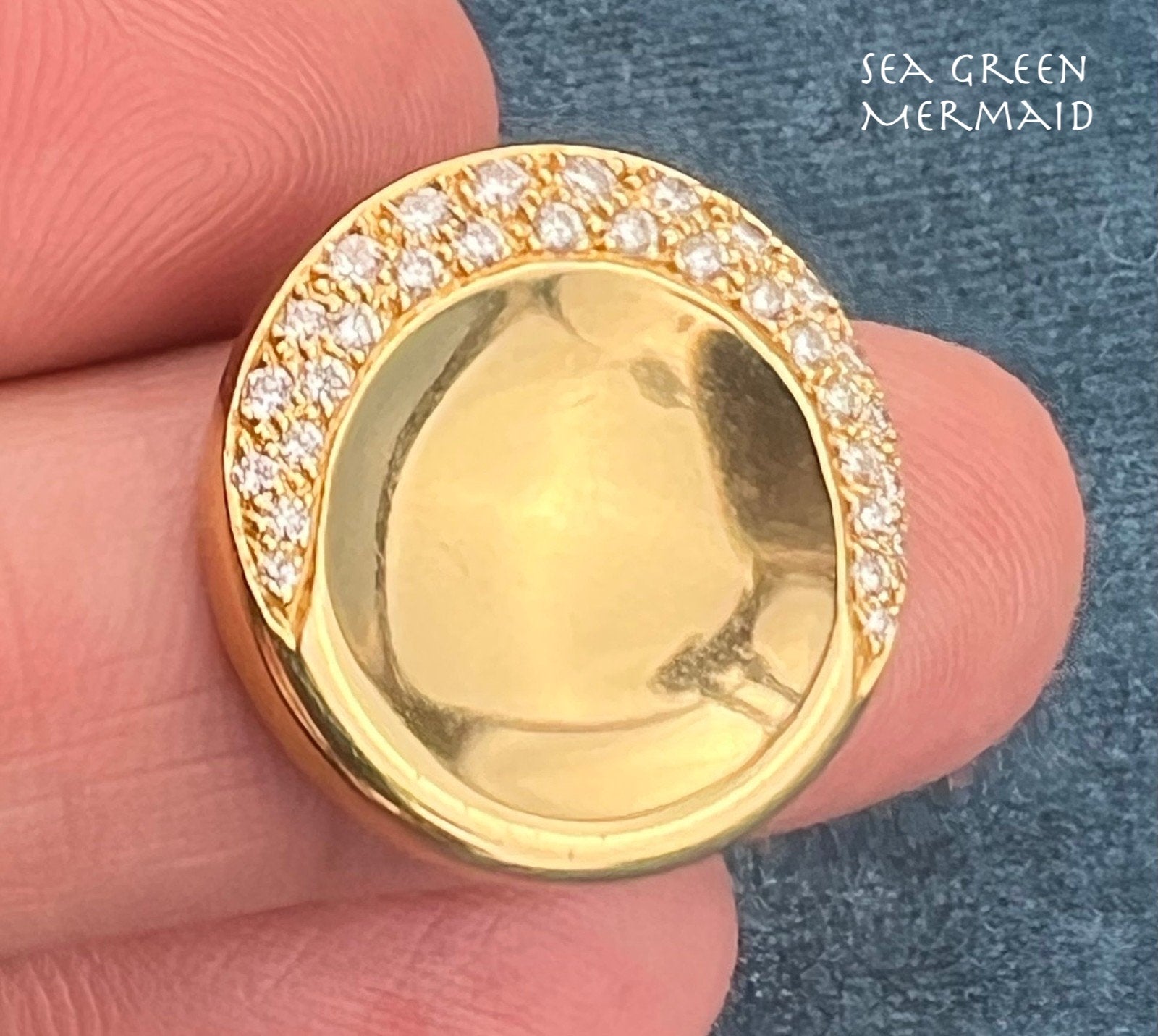 18k Gold MOVADO Diamond Crescent Moon Circle Slide Pendant