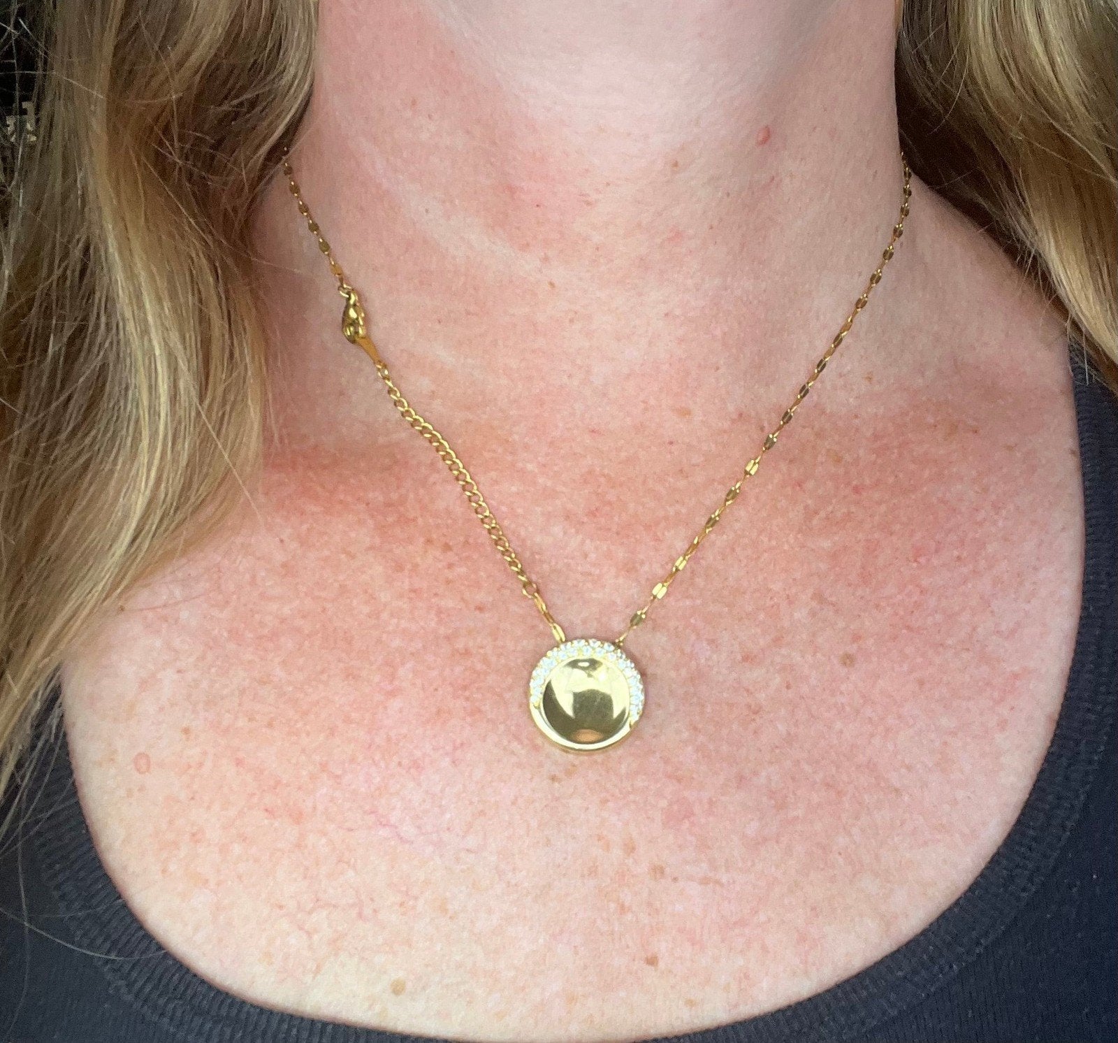 18k Gold MOVADO Diamond Crescent Moon Circle Slide Pendant