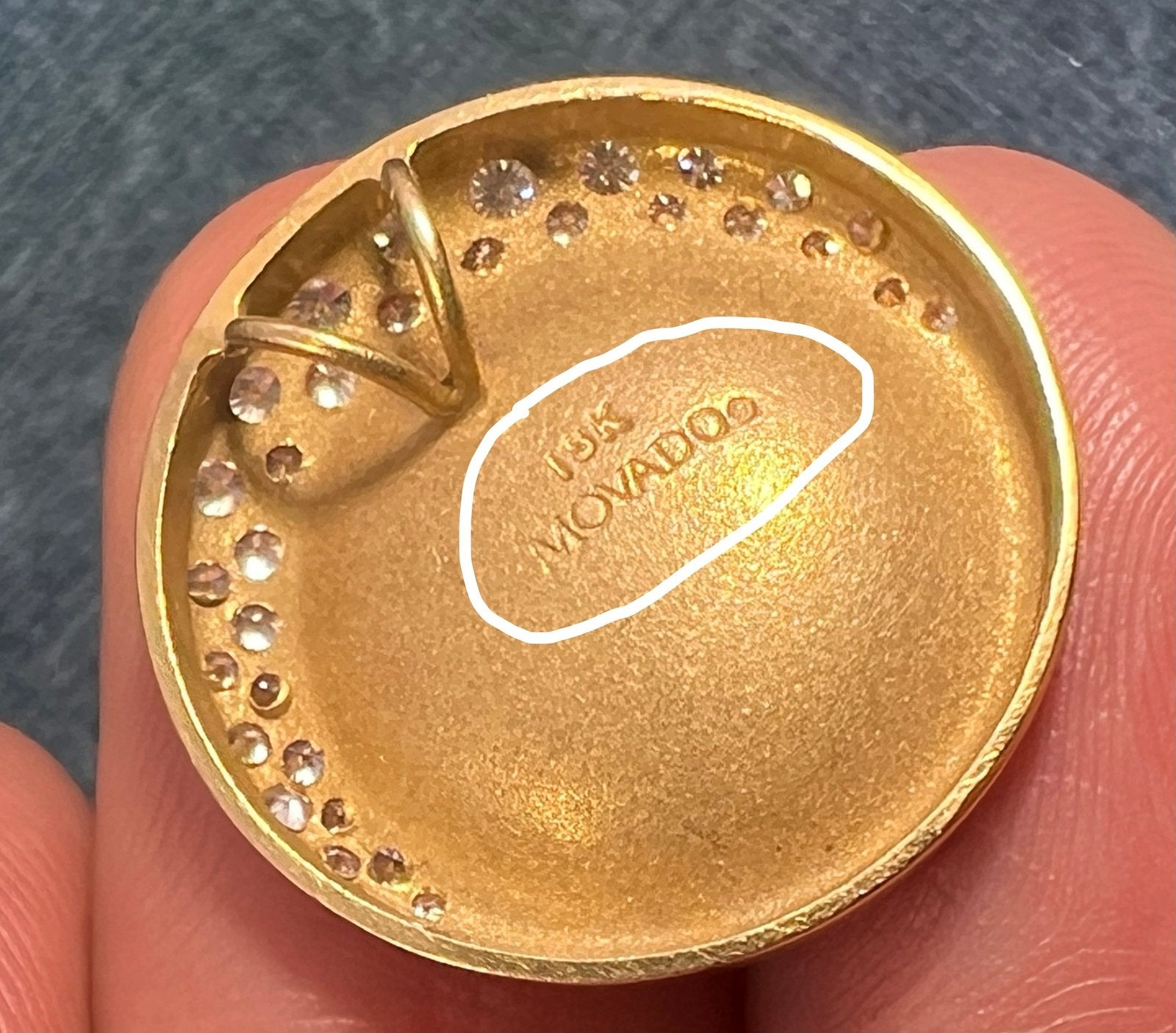 18k Gold MOVADO Diamond Crescent Moon Circle Slide Pendant