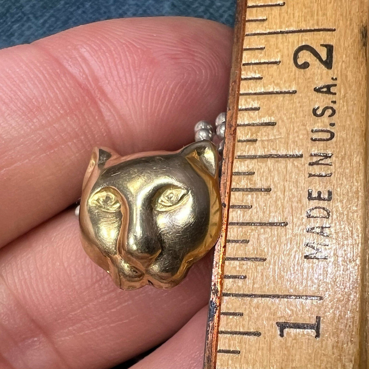 18k Gold Panther Pendant & 925 Triple Ball Chain Necklace. Designer.