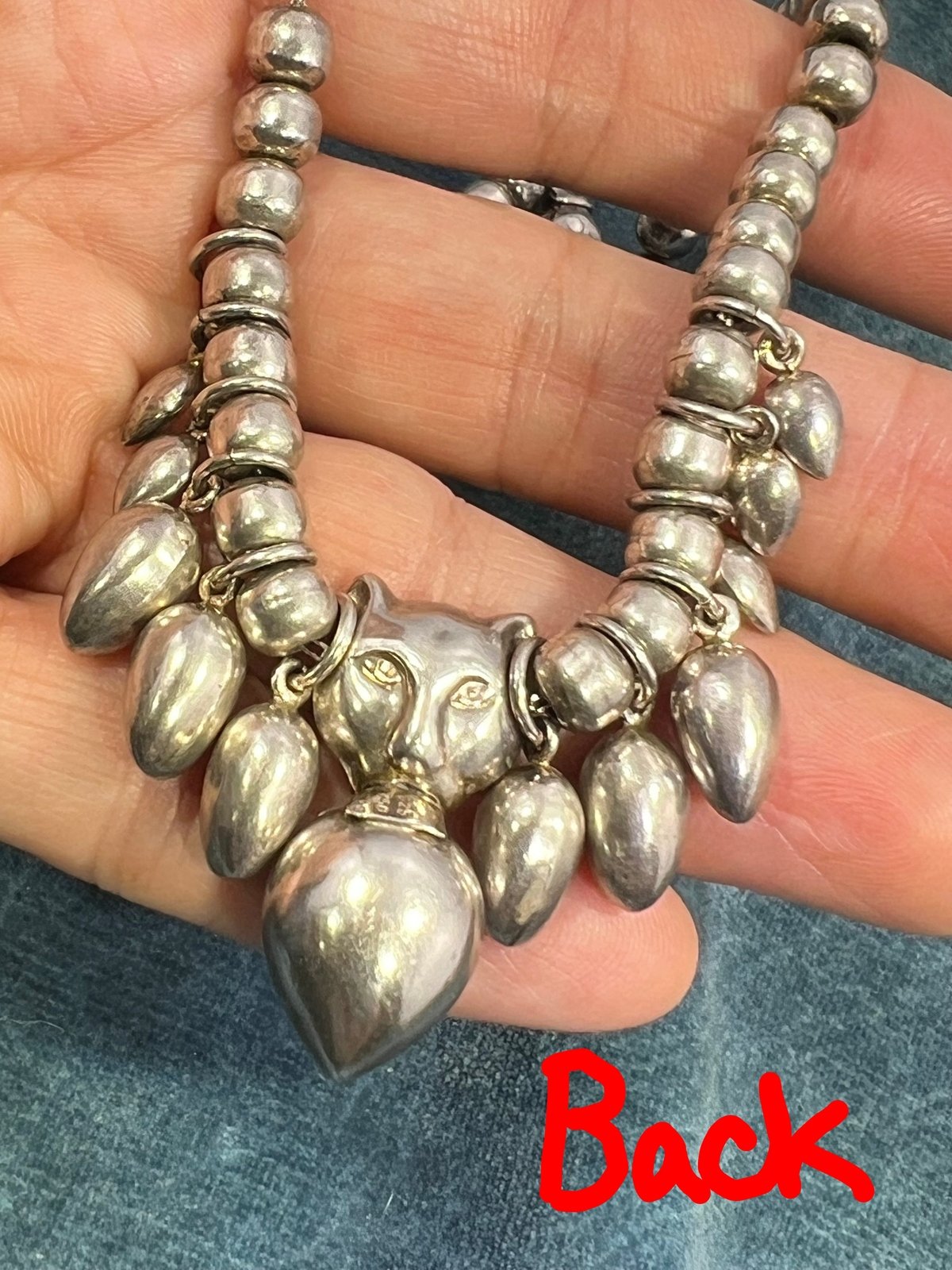 18k Gold Panther Tiger Cat Pendant & 925 Sterling Silver Necklace. 30g